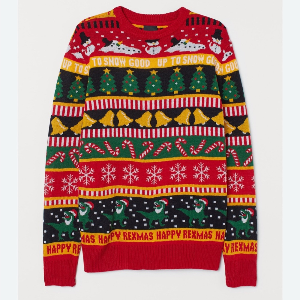 Men’s H&M Jaquard Knit Christmas Tree Snowman Sweater Size Large